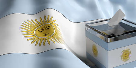 Glass ballot box on Argentina flag background, 3d illustrationの写真素材