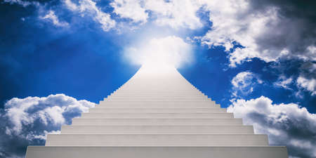Stairway going up to blue sky. 3d illustrationの写真素材