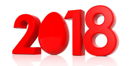 Year 2018 with easter egg on white background. 3d illustrationの写真素材