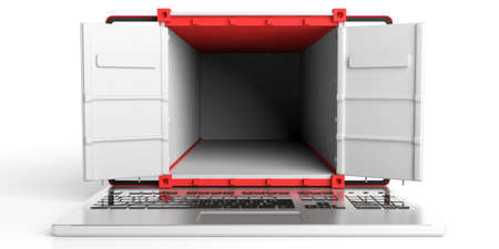 Container on a keyboard on white background. 3d illustration