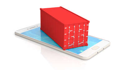 Container on a smart phone on white background. 3d illustration