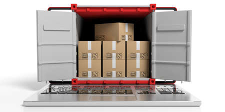 Container on a keyboard on white background. 3d illustration