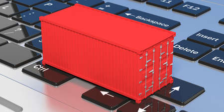 Red container on a keyboard. 3d illustration