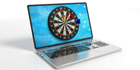 Darts board on a laptop on white background.. 3d illustrationの写真素材