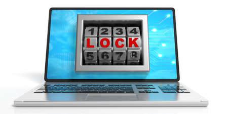 Combination numbers lock on a laptop's screen. 3d illustrationの写真素材