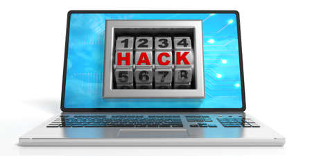 Combination numbers lock on a laptop's screen. 3d illustrationの写真素材
