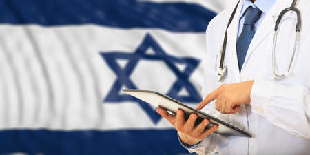 Doctor on flag of Israel background. 3d illustrationの写真素材