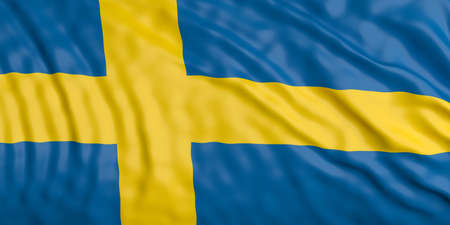 Waiving in the wind flag of Sweden. 3d illustrationの写真素材