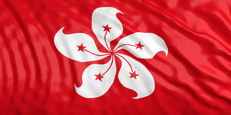 Waiving in the wind flag of Hong Kong. 3d illustrationの写真素材