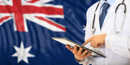 Doctor on flag of Australia background. 3d illustrationの写真素材