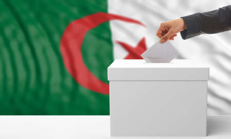 Voter on an waiving Algeria flag background. 3d illustrationの写真素材