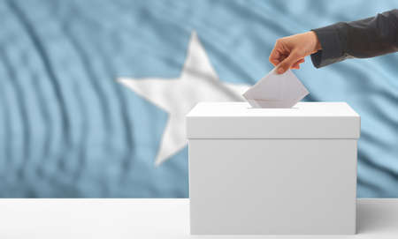 Voter on an waiving Somalia flag background. 3d illustrationの写真素材