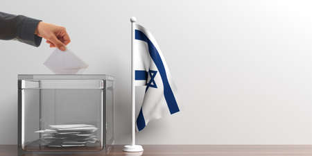 Glass ballot box and a small Israel flag. 3d illustrationの写真素材