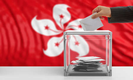 Voter on an waiving Hong Kong flag background. 3d illustrationの写真素材