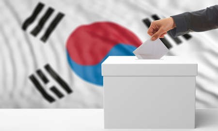 Voter on an waiving South Korea flag background. 3d illustrationの写真素材