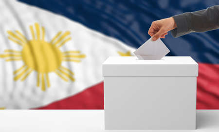 Voter on an waiving Philippines flag background. 3d illustrationの写真素材
