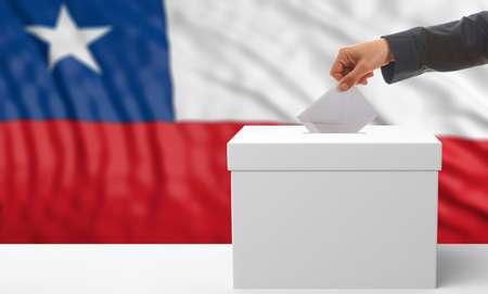 Voter on an waiving Chile flag background. 3d illustrationの写真素材