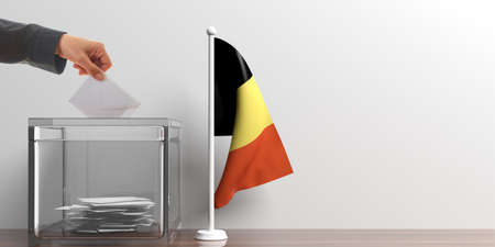 Glass ballot box and a small Belgium flag. 3d illustrationの写真素材