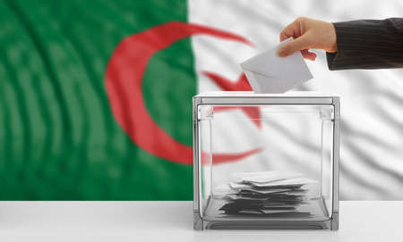 Voter on an waiving Algeria flag background. 3d illustrationの写真素材