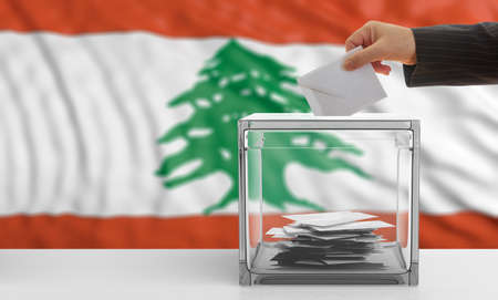 Voter on an waiving Lebanon flag background. 3d illustrationの写真素材