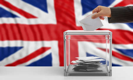 Voter on an waiving Great Britain flag background. 3d illustrationの写真素材