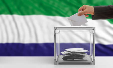 Voter on an waiving Sierra Leone flag background. 3d illustrationの写真素材