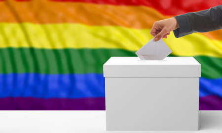 Voter on rainbow flag background. 3d illustrationの写真素材