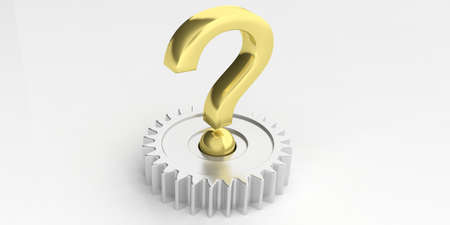 Golden question mark- gear on white background. 3d illustrationの写真素材