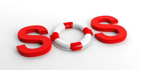 Life buoy SOS isolated on white background. 3d illustrationの写真素材