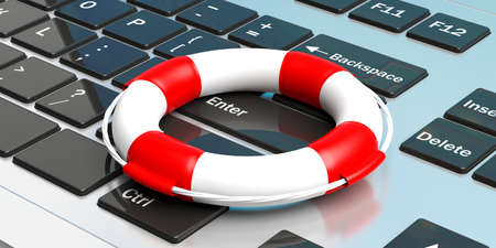 Life buoy on a keyboard laptop. 3d illustrationの写真素材