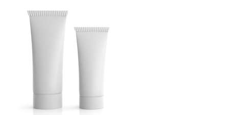 Cream tubes on white background and copy space. 3d illustrationの写真素材