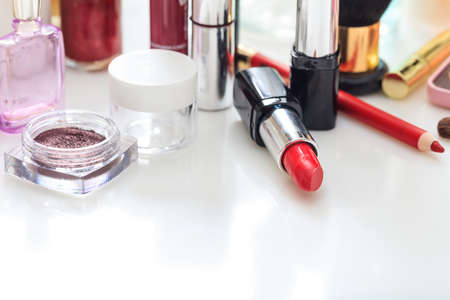Set of make up cosmetics isolated on white backgroundの写真素材