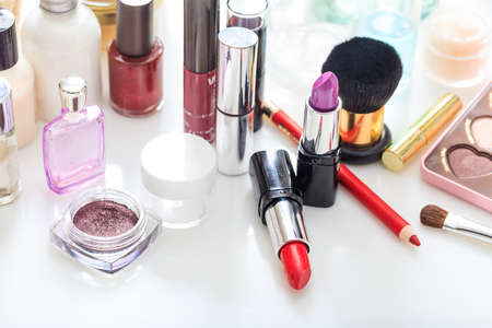 Set of make up cosmetics isolated on white backgroundの写真素材