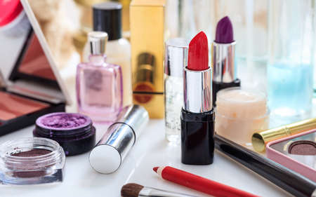 Set of make up cosmetics isolated on white backgroundの写真素材