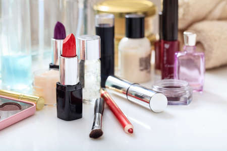 Set of make up cosmetics isolated on white backgroundの写真素材