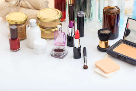 Set of makeup cosmetics on white backgroundの写真素材