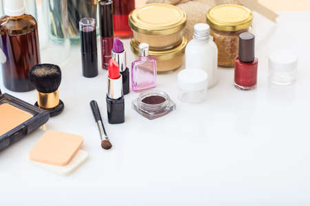 Set of makeup cosmetics on white backgroundの写真素材