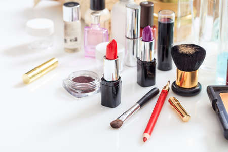 Set of make up cosmetics isolated on white backgroundの写真素材