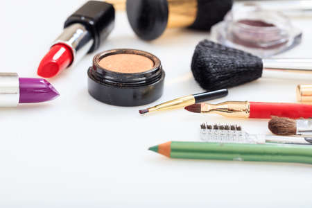 Set of makeup cosmetics on white backgroundの写真素材