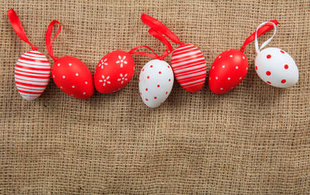 Easter eggs on wooden background and copy spaceの写真素材