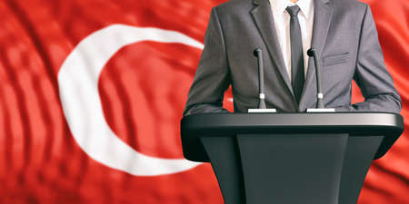 Businessman or politician making speech on Turkey flag background. 3d illustrationの写真素材