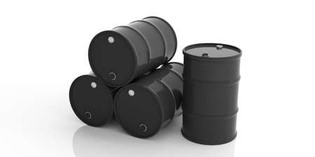 Black oil barrels isolated on white background. 3d illustrationの写真素材