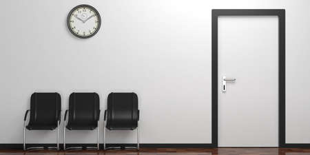 Waiting seats on a wooden floor. 3d illustration