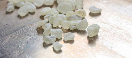 Chios mastic tears on an old silver trayの写真素材