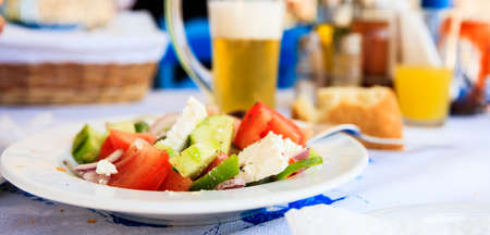 Greek salad close up at a greek traditional restaurantの写真素材