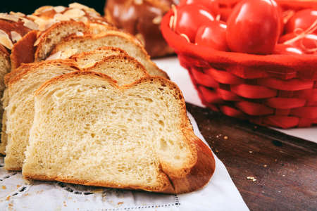 Easter traditional bread on a white tablecloth