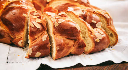 Easter traditional bread on a white tablecloth