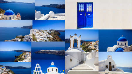 Santorini island, Greece - Oia village - collageの写真素材