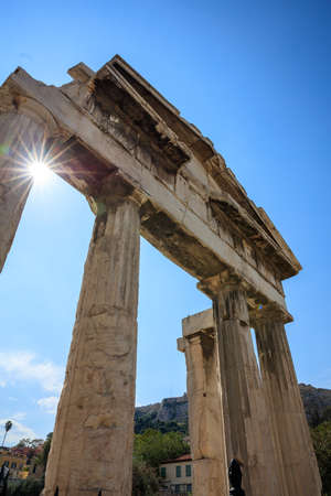 Remains of the Gate of Athena Archegetis - Roman Agora in Athens, Greece.の写真素材