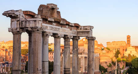 Temple of Saturn in Roman Forum - Rome, Italyの写真素材